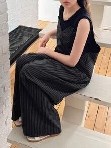 DAZY 2pcs/Set Tween Girls Crew Neck Sleeveless T-Shirt And Jumpsuit Outfit, Fall - Multicolor - View 8