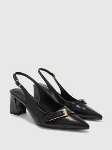 CUCCOO BIZCHIC Sepatu hak tinggi model slingback wanita yang simpel, elegan, dan serbaguna untuk bekerja dan bepergian. Sepatu musim semi. - Hitam murni - View 7