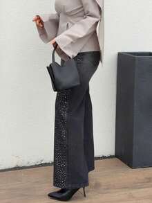 Jeta Ari Women's New Fashion Rhinestone Gradient Black Straight-Leg Jeans - Black - View 5