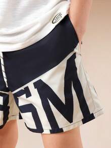 SUMWON Boys Large Letter Print Swim Shorts With Drawstring Waist Summer Beach Water Swimming Trunks Casual - Royal Blue - View 5