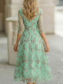 EMERY ROSE Đầm dài dự tiệc thanh lịch họa tiết lá cây dành cho nữ, thích hợp cho mùa xuân/thu. - Nhiều màu - Xem 2