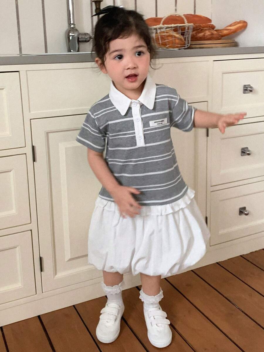 DAZY Infant/Toddler Girls' Striped Collar Dress, Korean Style - Grey - View 1