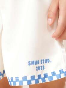 SUMWON 男童夏季 La Dolce Vita 龙虾图案衬衫和短裤格纹饰边套装 - 杏色 - 查看 6