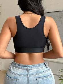 1 pieza Sujetador inalámbrico de cierre frontal de unicolor para mujer - Negro - Ver 2