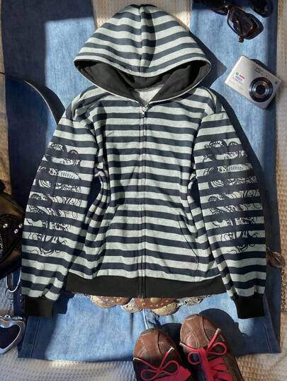 Glimmora Women's Casual Striped Print Zip-Up Sweatshirt, Autumn/Winter