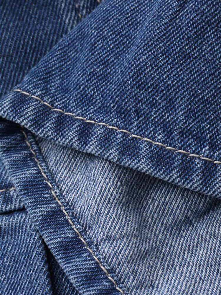 Young Girl Elastic Waist Pocket Pleated Casual Versatile Daily Wear Denim Mini Skirt