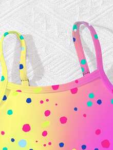 SHEIN 渐变印花，海滩度假风，少女休闲简约修身吊带背心和三角比基尼泳衣套装，适合夏季休闲度假，#椰子女孩 - 彩色 - 查看 5