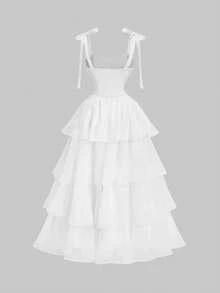 SHEIN MOD Damen Einfarbiges, mehrlagiges, geknotetes elegantes Kleid - Weiss - Übersicht 2