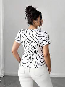 Elenzga Plus Size Women Spring/Summer Casual Romantic Date Suitable Fashion Versatile Daily Commute T-Shirt - Multicolor - View 2