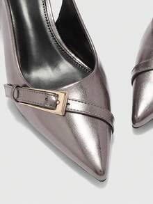 CUCCOO BIZCHIC 简约大方时尚百搭休闲通勤女式露跟高跟鞋 - 槍色 - 查看 8