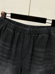 SHEIN Jeans de primavera y verano para adolescentes, de cintura elástica, con lavado suave y ligero - Negro - Ver 4