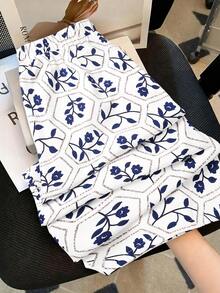 GlowEve CURVE Pantalones anchos casuales de talla grande para mujer con estampado floral y geométrico, estilo de vacaciones - Multicolor - Ver 2