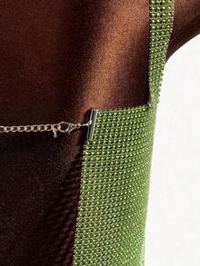 Mistrie Women's Summer Rhinestone Chain Strap Shiny Crop Top, Lime Green, Techno, Night Out Club, Rave, Vacations, Fashion Carnival, Bar Party Club Wear - Green - View 5