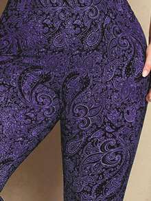 EMERY ROSE 大码女式休闲佩斯利印花七分紧身裤 - 紫色 - 查看 4