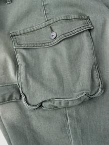 SHEIN EZwear 大码女式弹力牛仔工装短裤，修身弹力牛仔短裤 - 軍綠色 - 查看 4