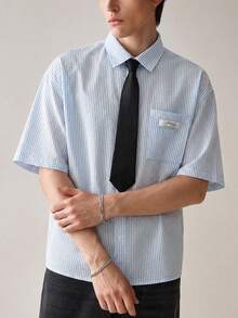 SWAVVY Men's Striped Print Applique Casual Shirt For Summer Daily Wear - White - View 1