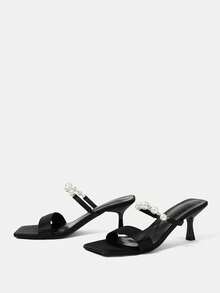 CUCCOO HITCHD 女士时尚白色透明PVC水晶高跟穆勒凉鞋，方头中跟凉鞋，适合通勤、约会、派对、度假、婚礼等场合。 - 黑色6 - 查看 8