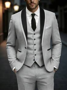 Manfinity Mode Bộ vest công sở kiểu Anh, thích hợp cho việc đi làm hàng ngày. - Xám - Xem 1