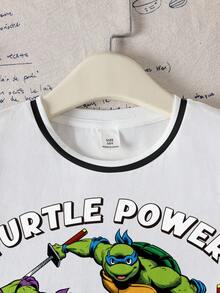 TEENAGE MUTANT NINJA TURTLES | SHEIN 男童简约印花圆领短袖T恤 - 白色 - 查看 5