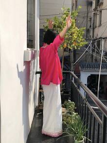 DAZY Women's Loose Ruffled Hem Casual Wide Leg Pants, Korean Style - White - View 6