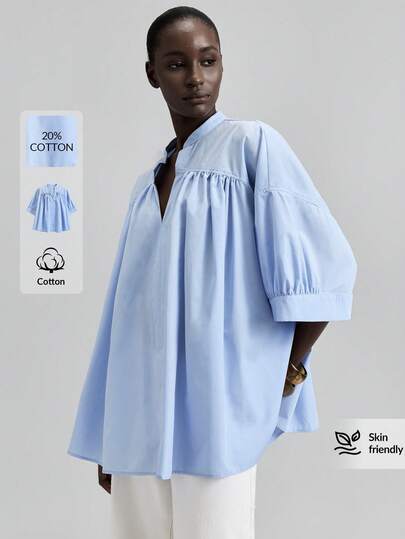 Ontre 2026 New Spring/Summer Women's V-Neck Short Sleeve Casual Loose Shirt, Suitable For Romantic Valentine's Day, Wedding Season, Business Casual