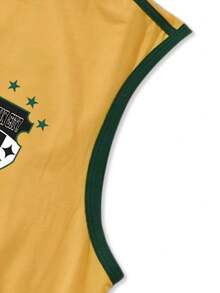 Aesthetic Post 男士撞色滚边字母印花休闲舒适背心，夏季 - 黃色 - 查看 3