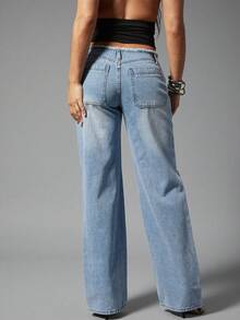 Denimoi Low Rise Distressed Denim Jeans Sexy Jeans Y2K Fashion Low Rise Jeans GNO Concert Clubwear - Light Wash - View 4