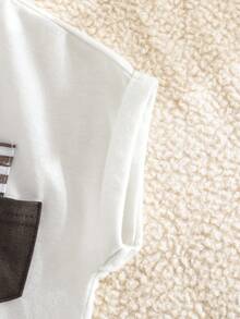 Cozy Pixies 2pcs Baby Boy Decorative Pocket Knitted Soft Round Neck Drop Shoulder Short Sleeve Top & Striped Pants Set - Multicolor - View 11