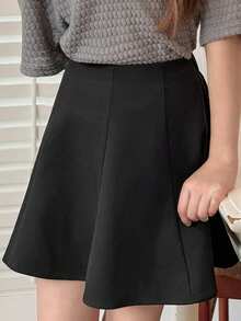 DAZY Tween Girls' Solid Color High Waist Casual Versatile Skirt - Black - View 5