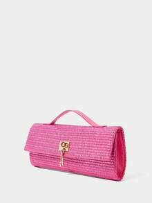 SHECARRY Ladies, Women Top Handle Bags, Straw Bag, Straw Woven Bag, Tassels, Fashionable, Elegant, Simple, Personality, Versatile,  For Beach, Vacation, Holiday, Summer, Seaside, Beach Party - Woven rose red - View 3