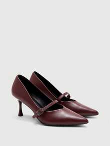 CUCCOO BIZCHIC Burgundy New Pointed Thin Heel Metal Buckle Commuting Elegant Commuting Workplace Wear Temperament High Heels - Burgundy - View 7