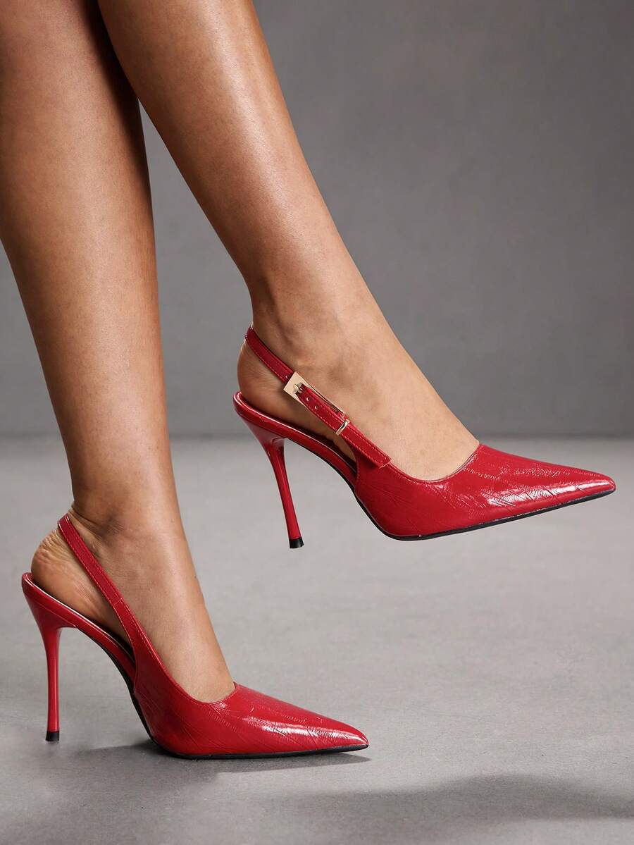 CUCCOO SZL Giày cao gót mũi nhọn thanh lịch dành cho nữ, thích hợp làm quà Giáng sinh. - Màu đỏ lá tre - Xem 1