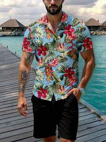 Manfinity RSRT Camisa de manga corta con estampado tropical casual para hombre, moda de verano para vacaciones - Multicolor - Ver 5