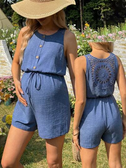 SHEIN Maternity Solid Color Minimalist Sleeveless Jumpsuit For Daily Wear