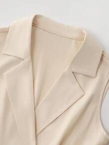 Franclia Women's Elegant Minimalist Collared Sleeveless Waist Cinched Khaki Patchwork Flared Hem Casual Maxi Shirt Dress, Summer - Khaki - View 5