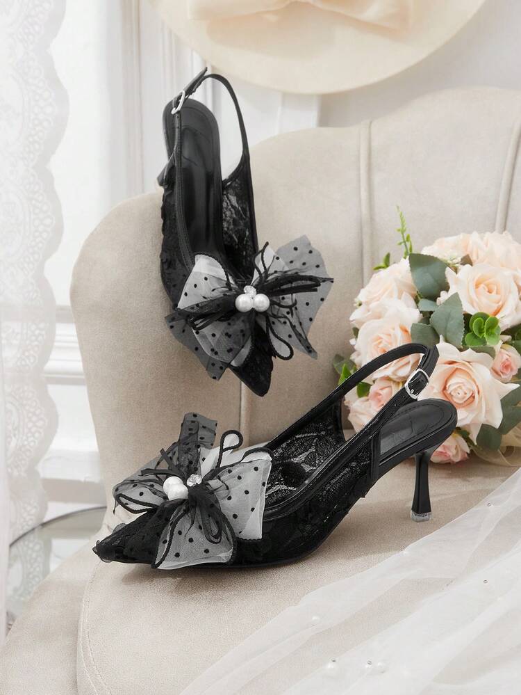 CUCCOO HITCHD Women's Pointed Toe Floral Mesh Embellished Pumps, Suitable For Daily Wear, Office, Wedding, Commute Wedding Shoes Spring Shoes Bride Shoes
