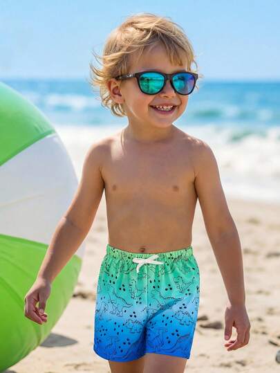 SHEIN Tween Boy Casual Loose Printed Beach Shorts, Suitable For Summer, Beach, Outdoor, Swimming
