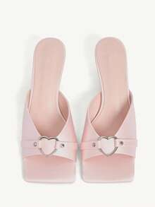 CUCCOO CHICEST Zapatos de tacón medio con punta cuadrada y hebilla con forma de corazón para mujer, de elegante color rosa, adecuados para primavera/verano - Rosa - Ver 1