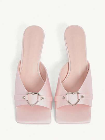 CUCCOO CHICEST Giày nữ cao gót tầm trung mũi vuông hình trái tim có khóa cài, màu hồng thanh lịch, thích hợp cho mùa xuân/hè.