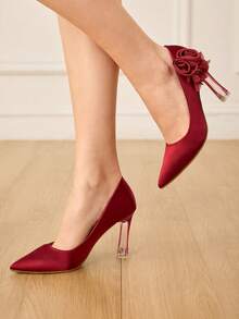 CUCCOO HITCHD 优雅的3D立体花卉装饰高跟鞋 - 紅色 - 查看 6