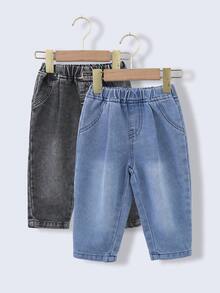 2pcs/Set Baby Boys' Loose Fit Washed Denim Jeans,Grey Summer 2016 Aesthetic Back-To-School,Criss-Cross Pleated Lightweight Soft Toddler Denim Pants - Multicolor - View 5
