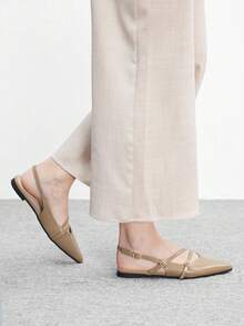 CUCCOO BIZCHIC Women's Pointed Toe Patent Leather Light Brown Backstrap Minimalist Slip-On Shoes, Suitable For Commuting And Daily Wear - Light brown - View 5