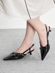 CUCCOO BIZCHIC 女士尖头漆皮黑色交叉绑带舒适高跟鞋，适合工作和休闲场合穿着 - 黑色 - 查看 3