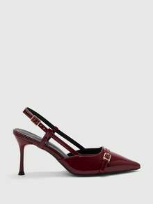 CUCCOO BIZCHIC Women's Pointed Toe Stiletto High Heel Versatile Burgundy All-Match Daily Wear Slingback Pumps - Burgundy - View 2