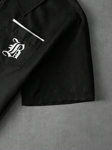 PAVTROS 男士街头风，多功能INS风设计：印花宽松休闲衬衫短裤套装，适合街头穿搭、日常休闲、周末郊游、音乐节、社交聚会等各种场合。这套服装是男士衣橱中不可或缺的百搭单品，也是送给男友或丈夫的绝佳礼物。 - 黑色 - 查看 8