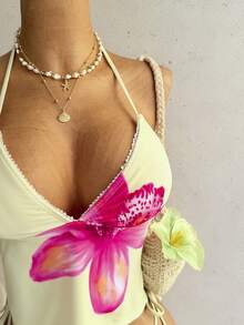 Soleia Beach Set Summer Vacation Outfits Women Elegant Women's Beach Swimsuit Women's Summer Beach Floral Print Halter Tie Sexy Bikini Swimsuit Set - Multicolor - View 5