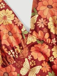 SHEIN MOD 女士印花褶皱腰部吊带不对称下摆度假连衣裙 - 彩色 - 查看 7