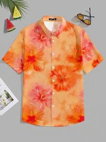 VIVINTIMO Große Größen Herren Hawaii Insel Resort Blume Muster Kurzarm Hemd mit Knopfleiste, Herren Urlaubshemd, Herren Große Größen Hawaii Muster Hemden, Hibiskus Hemd, Korallen Hawaii Hemd Herren, Herren Hawaii Hemd in Große Größen - Verschiedenfarbig - Übersicht 6
