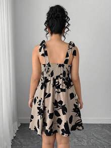 Elenzga Plus Size Women's Elegant Floral All-Over Print Spaghetti Strap Mini Dress,Beige Summer Formal Wedding Guest Vacation Casual Urban Lady Dress - Multicolor - View 2