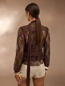 2026 Nuevo Blusa de mujer con cuello de bufanda, al aire libre, sexy, clásico, popular, casual, urbano, moderno, de uso diario, de vacaciones, elegante, de negocios, para ir al trabajo - Rojo - Ver 8
